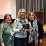 Judy Deichman, ’10, (center) Nottoway Middle School librarian and VAASL James Region Librarian of the Year, with Dr. Karla Collins, Associate Professor of School Librarianship and VAASL James Region Director-elect (left), and Kendel Lively, 2018-2019 VAASL President (right).