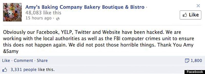 Meltdown on Social Media Amy s Baking Company Meets Kitchen