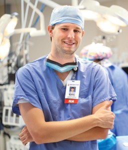 Marc Bein ’13 works as a scrub nurse in the operating rooms of three Richmond hospitals affiliated with HCA Virginia.