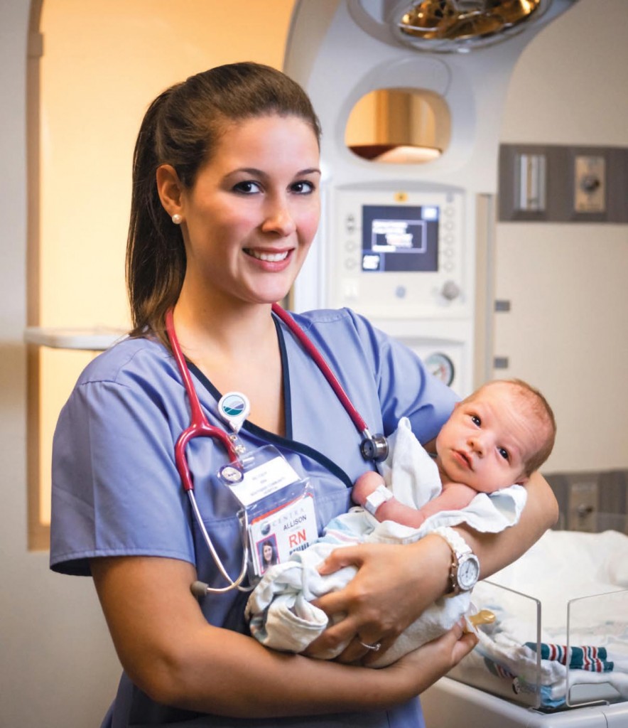 Allison Mitchell ’13 decided to stay in Farmville, working in Centra Southside Community Hospital’s birthing center, where she takes care of women in labor and newborn babies.